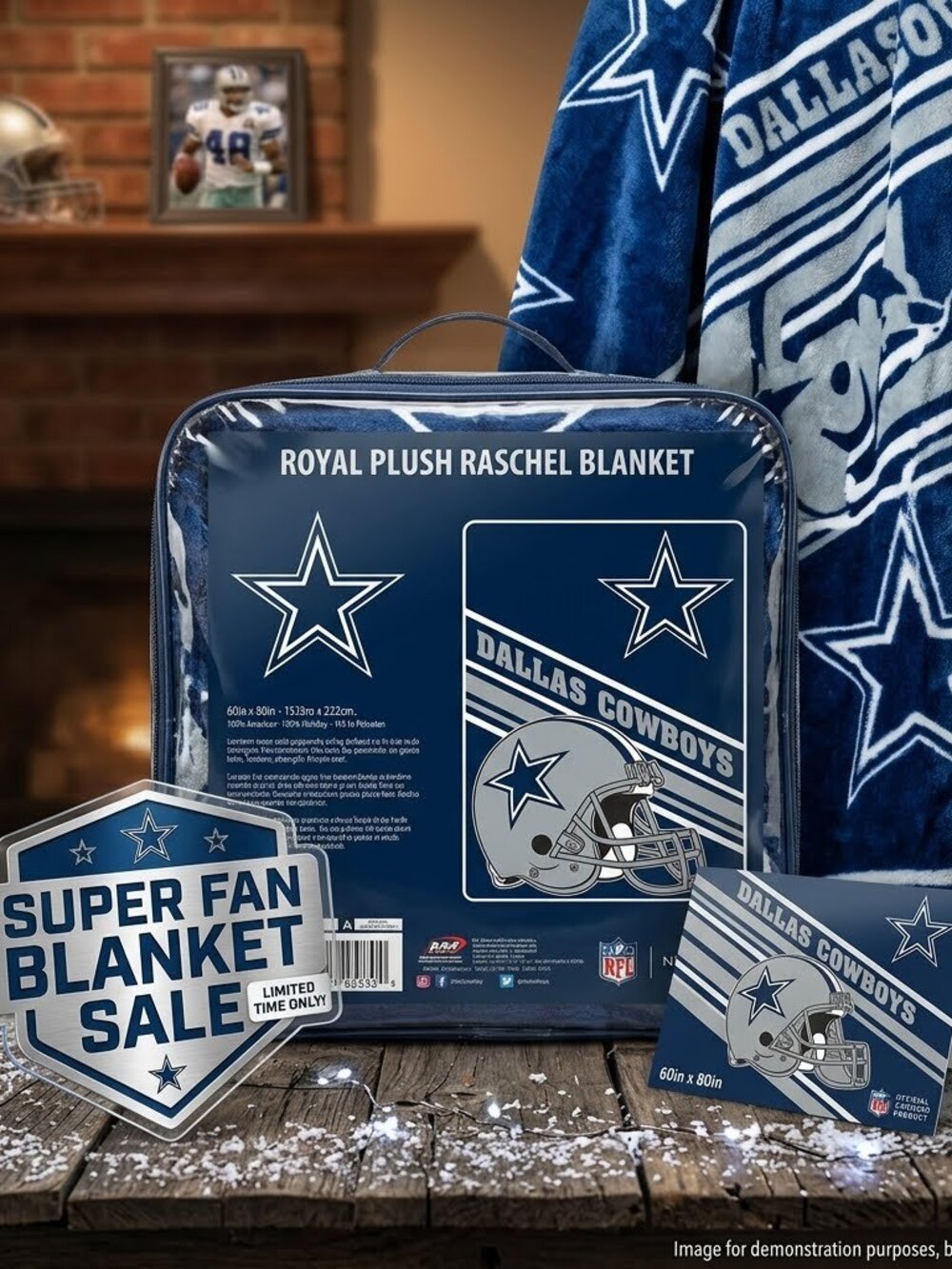 Northwest NFL Dallas Cowboys Royal Plush Raschel Blanket 60x80 Twin
